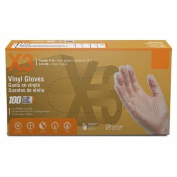 X3, Vinyl Disposable Gloves, 3 mil Palm, Vinyl, Powder-Free, M, Clear, Ammex, Mfr#: GPX344100
